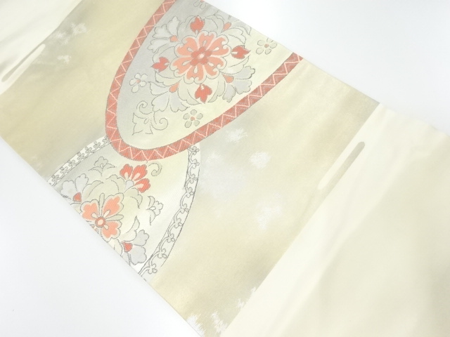 絵皿に華紋模様織出し名古屋帯