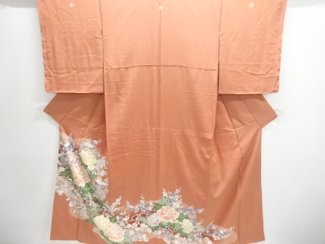 JAPANESE KIMONO / IRO TOMESODE / SILK / PEONY & KIKU & UME