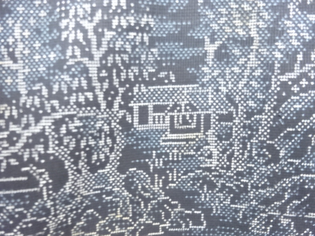 JAPANESE KIMONO / ANTIQUE KIMONO / SILK / DORO OSHIMA TSUMUGI / WOVEN SCENERY
