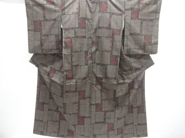 JAPANESE KIMONO / DORO OSHIMA TSUMUGI KIMONO / FLORAL PATTERN WOVEN SH