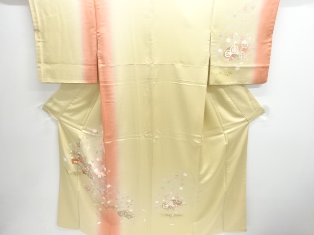 JAPANESE KIMONO / FLOWER FAN / BUTTERFLY PATTERN EMBROIDERY HOMONGI