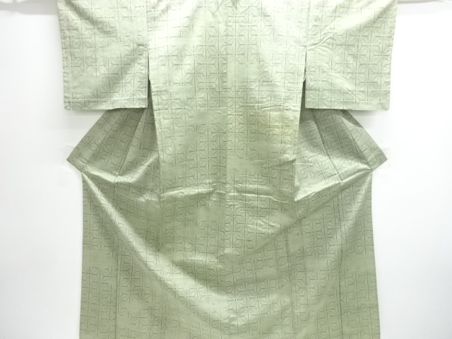JAPANESE KIMONO / ANTIQUE TATTERED ASANOHA PATTERN WOVEN TSUMUGIHITOE 