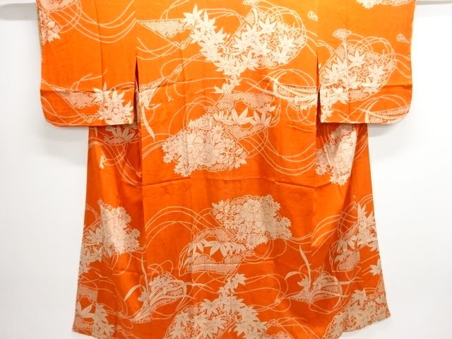 JAPANESE KIMONO / ANTIQUE MON KINSHA PEONY / MAPLE PATTERN JUBAN