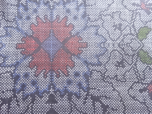 JAPANESE KIMONO / ANTIQUE FLORAL PATTERN WOVEN DORO OSHIMA TSUMUGI KIM