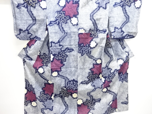 JAPANESE KIMONO / ANTIQUE ARIMATSU-NARUMI-STYLE SHIBORI MAPLE PATTERN 