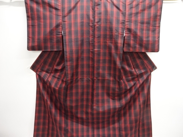 JAPANESE KIMONO / CHECKERED WEAVE YONEZAWA TSUMUGI KIMONO ENSEMBLE