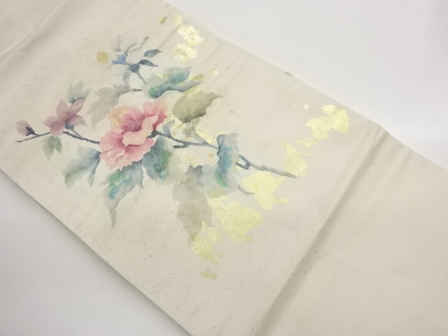 金銀彩紙布螺鈿花葉模様織出し名古屋帯