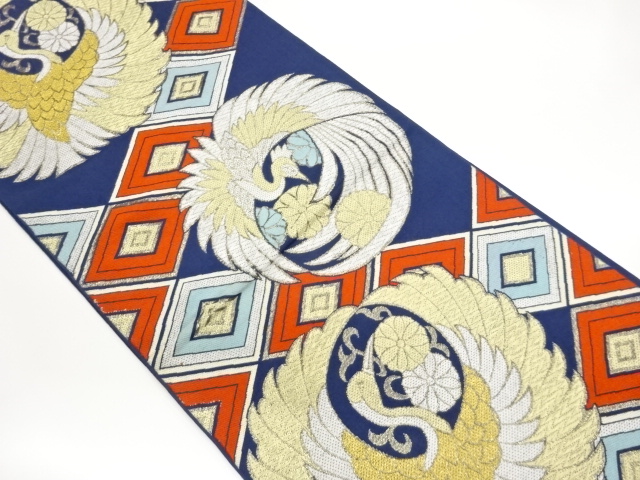 JAPANESE KIMONO / FUKURO OBI / WOVEN CRANE ROUNDEL & KIKU