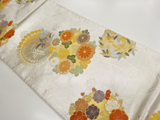 JAPANESE KIMONO / FUKURO OBI / WOVEN FLOWER CREST & SHOKKOMON 