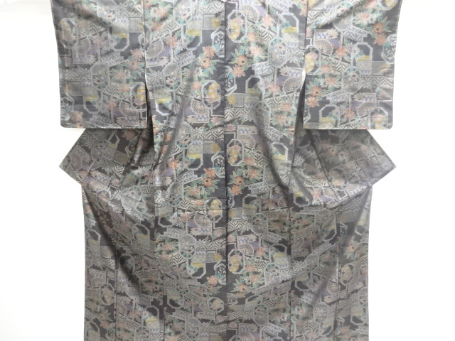 JAPANESE KIMONO / UNUSED DORO OSHIMA TSUMUGI / WOVEN ABSTRACT PATTERN 
