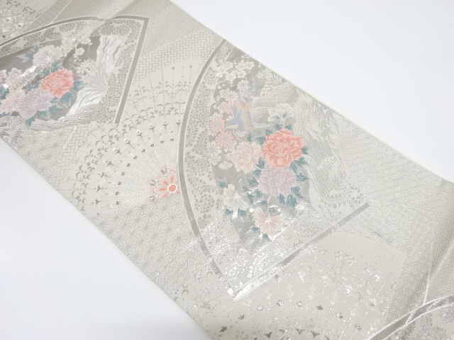 着物・帯 ] - 袋帯 九百錦 プラチナ箔 地紙に花鳥模様織り出し袋帯宗 