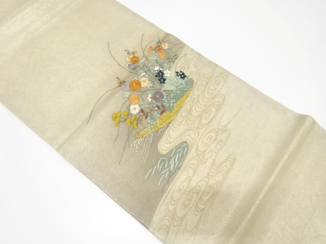 着物・帯 ] - 袋帯 紗 蘇州刺繍 舟に秋草模様織り出し袋帯宗 sou::お 