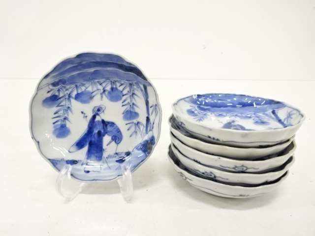 【すみれ】古伊万里色絵宝尽し文小皿（江戸）５枚★蔵出品★