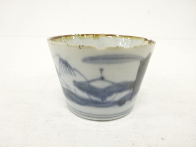 JAPANESE CERAMICS / KOIMARI / SOBA CHOKO CUP / BLUE & WHITE / SCENERY