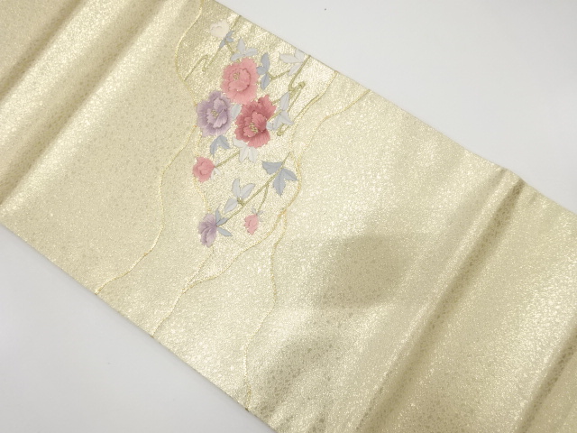 道長取りに牡丹模様刺繍開き名古屋帯(額縁仕立て)
