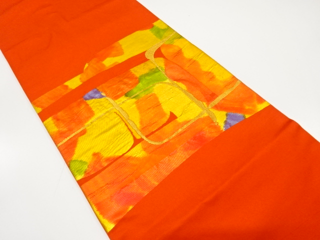 抽象模様織り出し　開き名古屋帯（額縁仕立て）