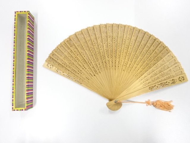 JAPANESE KIMONO / ANTIQUE FOLDING FAN / SANDALWOOD