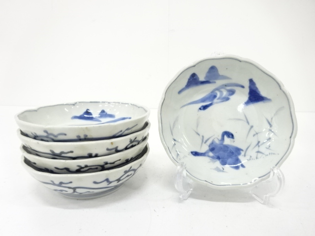 Ko-Imari, set of 5 plates with wild goose and eggplant