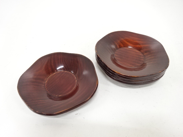 摺り漆塗　輪花　茶托　5客揃