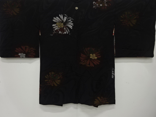 JAPANESE ANTIQUE HAORI / TAISHO ROMAN STYLE / SILK / URUSHI / WOVEN FLOWERS