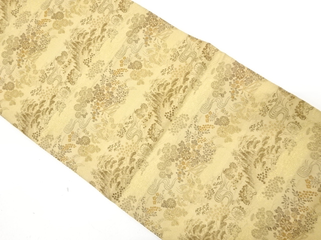 JAPANESE KIMONO / ANTIQUE MARU OBI / WOVEN STREAM & FLOWER