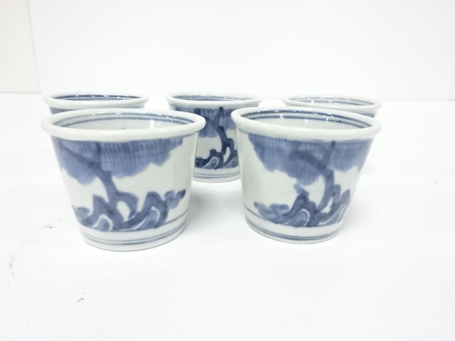Ko-Imari, Willow, with a blue and white stripe, 5 cups