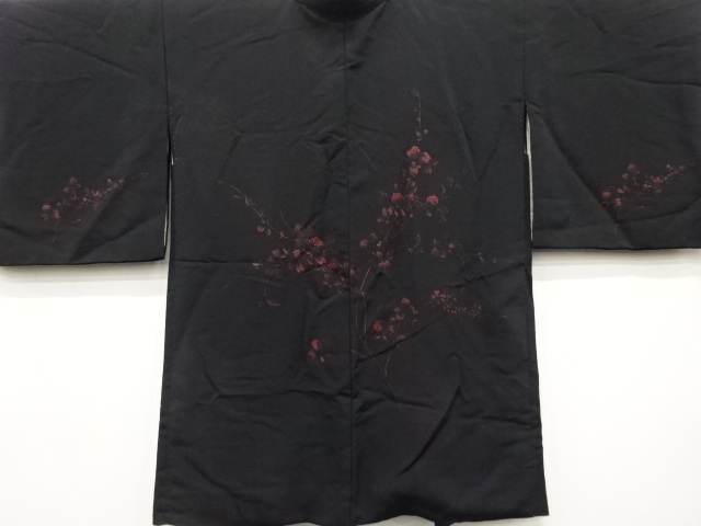 JAPANESE ANTIQUE HAORI / TAISHO ROMAN STYLE / SILK / URUSHI / WOVEN FLORAL PLANTS