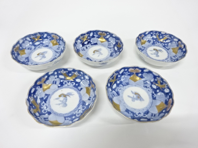 SALE!! 古伊万里 染付 金彩 なます皿 5客