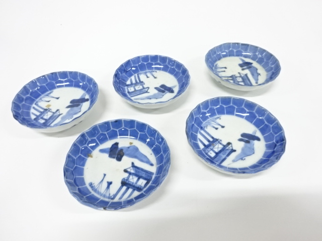 古伊万里　染付　墨弾き　小皿　5客
