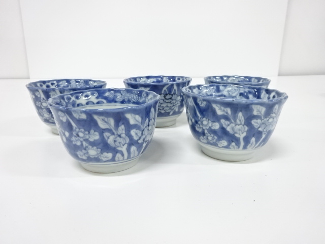 SALE!! 古伊万里 白抜き 染付 向付 5客