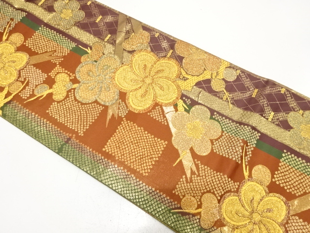 JAPANESE FUKURO OBI FOR FURISODE / WOVEN BRANCH UME