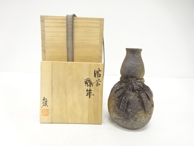 JAPANESE TEA CEREMONY / BIZEN WARE HANAIRE FLOWER VASE / GOURD / ARTISAN WORK