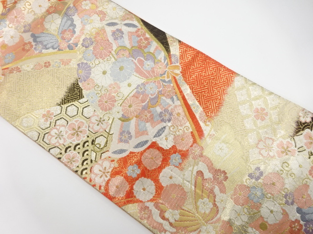 佐賀錦　蝶に花模様織り出し　振袖用袋帯