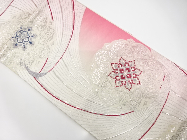 JAPANESE FUKURO OBI FOR FURISODE / WOVEN FLOWER CREST