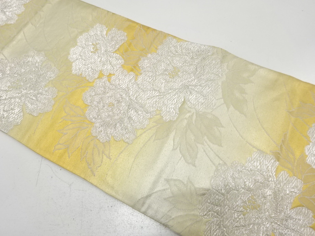 JAPANESE KIMONO / ANTIQUE FUKURO OBI / SILK / WOVEN PEONY