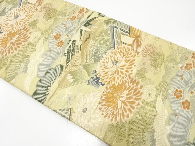 JAPANESE KIMONO / ANTIQUE MARU OBI / WOVEN CRANE