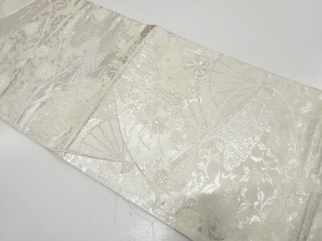 JAPANESE KIMONO / ANTIQUE FUKURO OBI / SILK / WOVEN FLORAL CART