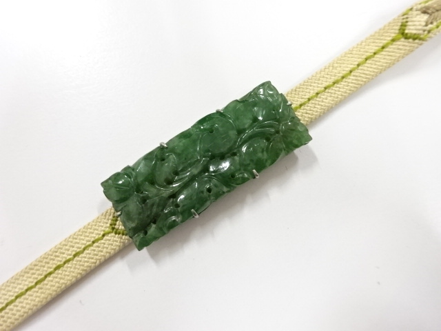 アンティーク　翡翠　透かし　帯留め