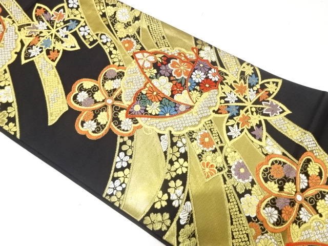 JAPANESE FUKURO OBI FOR FURISODE / WOVEN FLOWER & BUTTERFLY