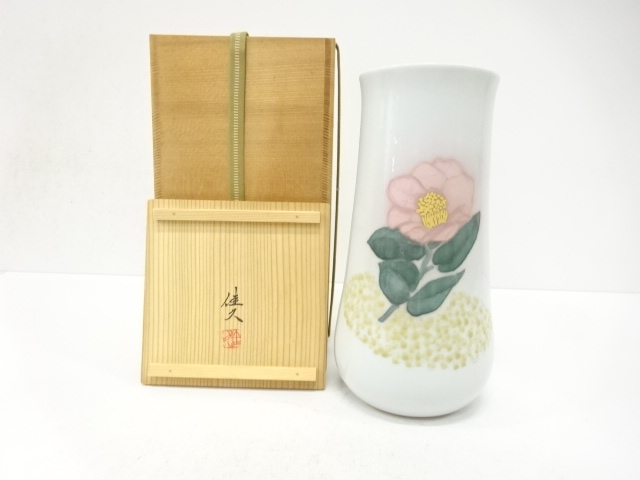 井上佳久造　彩磁椿　花瓶