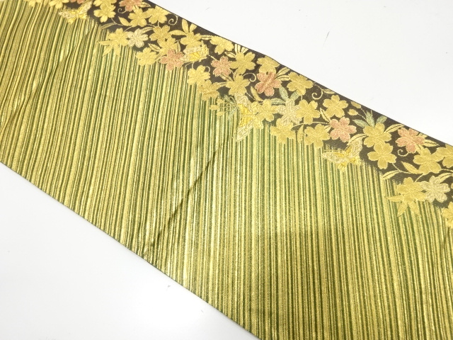 JAPANESE KIMONO / FUKURO OBI FOR FURISODE / SILK / WOVEN DIAGONAL STRIPE & BUTTERLFY & SAKURA