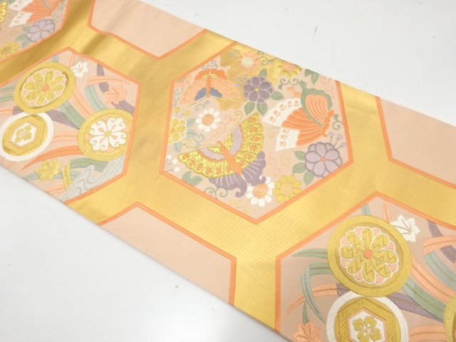 JAPANESE KIMONO / ANTIQUE FUKURO OBI / SILK / WOVEN TRADITIONAL PATTERN