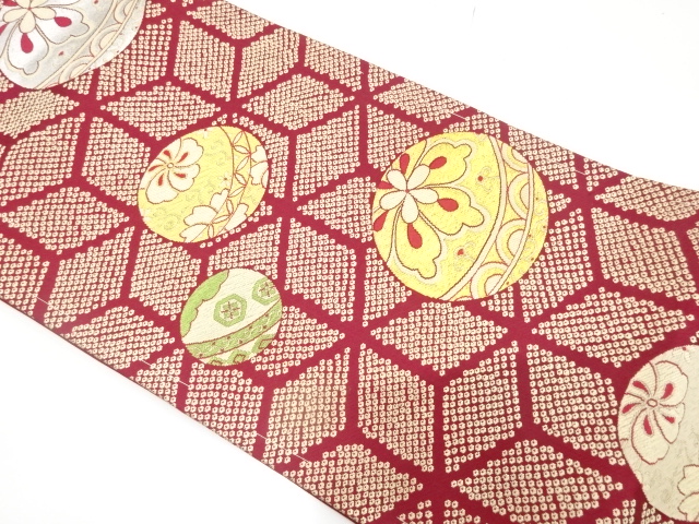 アンティーク　疋田に毬模様織り出し名古屋帯（着用可）