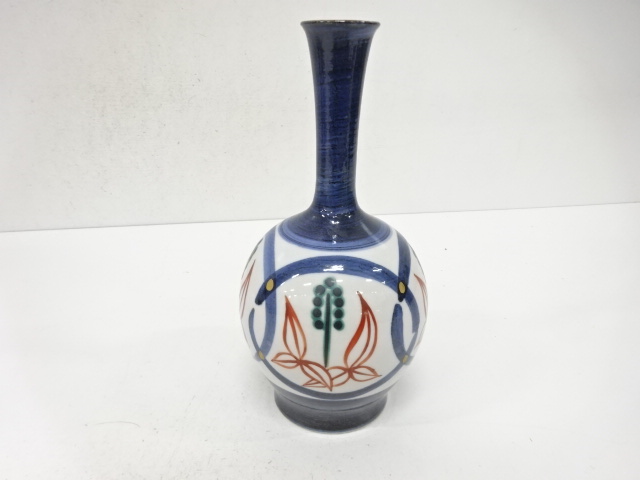 九谷焼　松本佐一造　色絵　花　花瓶