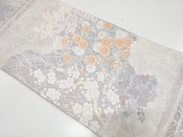 アンティーク　菊に枝梅・桜模様織り出し袋帯（材料）