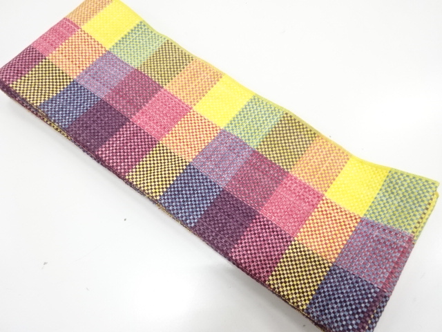 格子模様織り出し　半幅帯