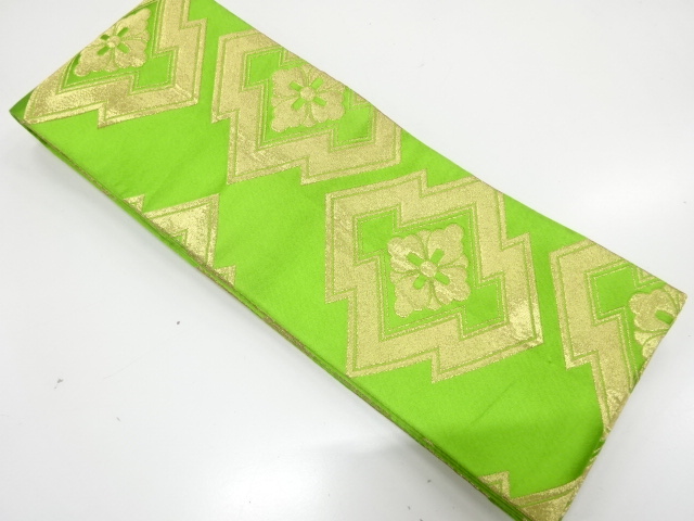 松皮菱に花模様織り出し　踊り半幅帯