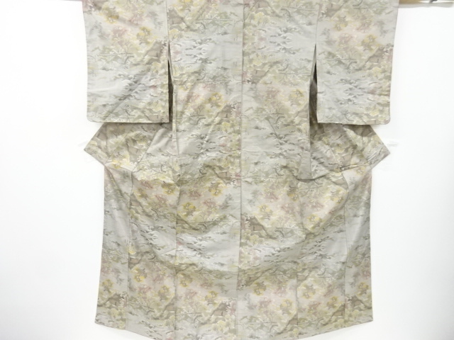 SALE!! JAPANESE KIMONO / VINTAGE KIMONO / SILK / OSHIMA TSUMUGI / WOVEN SCENERY OF HOUSE / 5MARUKI
