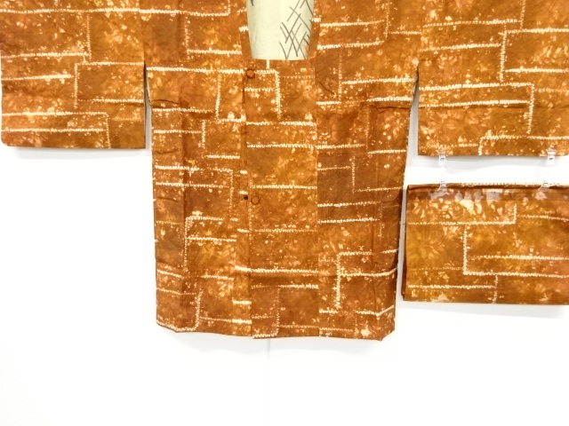 JAPANESE KIMONO / MICHIYUKI COAT / SILK / OSHIMA TSUMUGI / DYED / SHIBORI / ABSTRACT PATTERN
