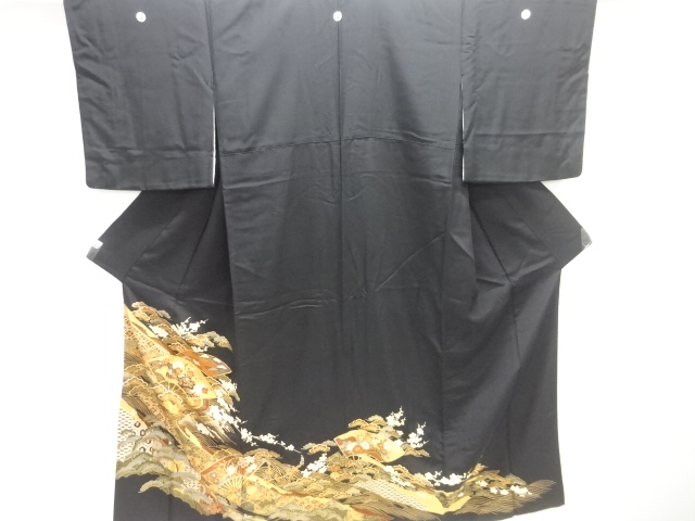 JAPANESE KIMONO / TOMESODE / EMBROIDERY / KINSAI / FOLDING FAN PATTERN